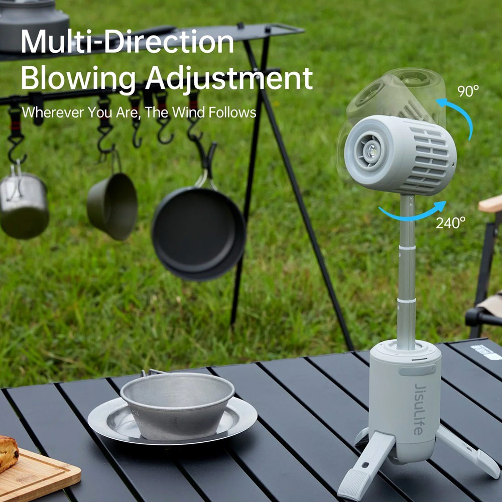 JISULIFE 2026 Outdoor Fan Ultra1 Rechargeable Turbo Jet Fan Handheld Ceiling Desk Fans With 3 Lighting Modes Power Bank